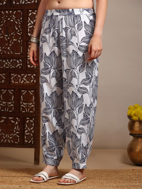 Blue Abstract Print Fusion Set with Sleeveless V-Neck A-Line Kurta & Matching Pants – Elegant Contemporary Ethnic Wear for Women