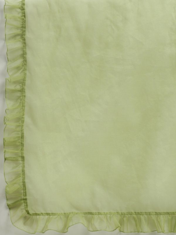 Green Sequin Embellished Festive Set with Square Neck A-Line Kurta, Gotta Lace Hem, Palazzos & Frilled Dupatta – Elegant Ethnic Ensemble for Women