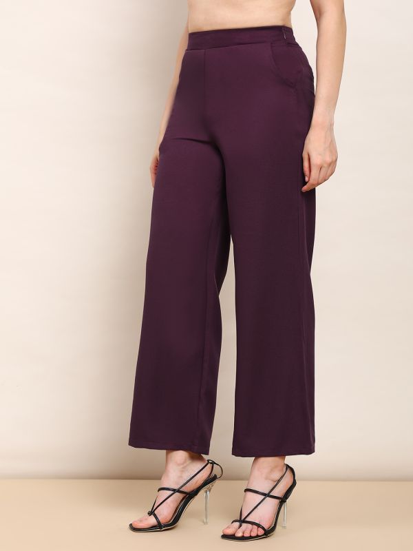 Burgundy V-Neck Waistcoat & Trouser Co-ord Set with Front Pocket Detail – Elegant Solid Workwear Ensemble